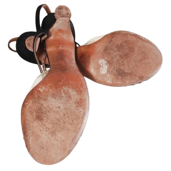 1950s Vintage Black Suede And Clear Vinyl Sling Back Strappy High Heels Shoes - Picture 5 of 6